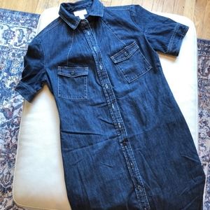 TALBOTS Denim Midi Dress Button Up w/ Pockets Size 8